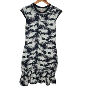 Rachel Roy Womens Palm Tree Print Ruffled Hem Cap Sleeve Woven Knit Dress Large